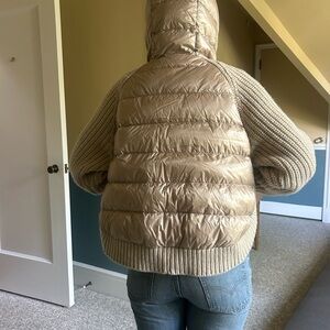 Herno Tan Puffer Jacket with Knit Sleeves